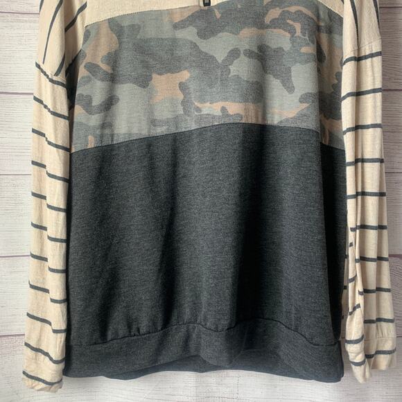 Bibi Pullover Long Sleeve Shirt Quarter Zip Color Block Camo Stripe Size Medium - Picture 4 of 12